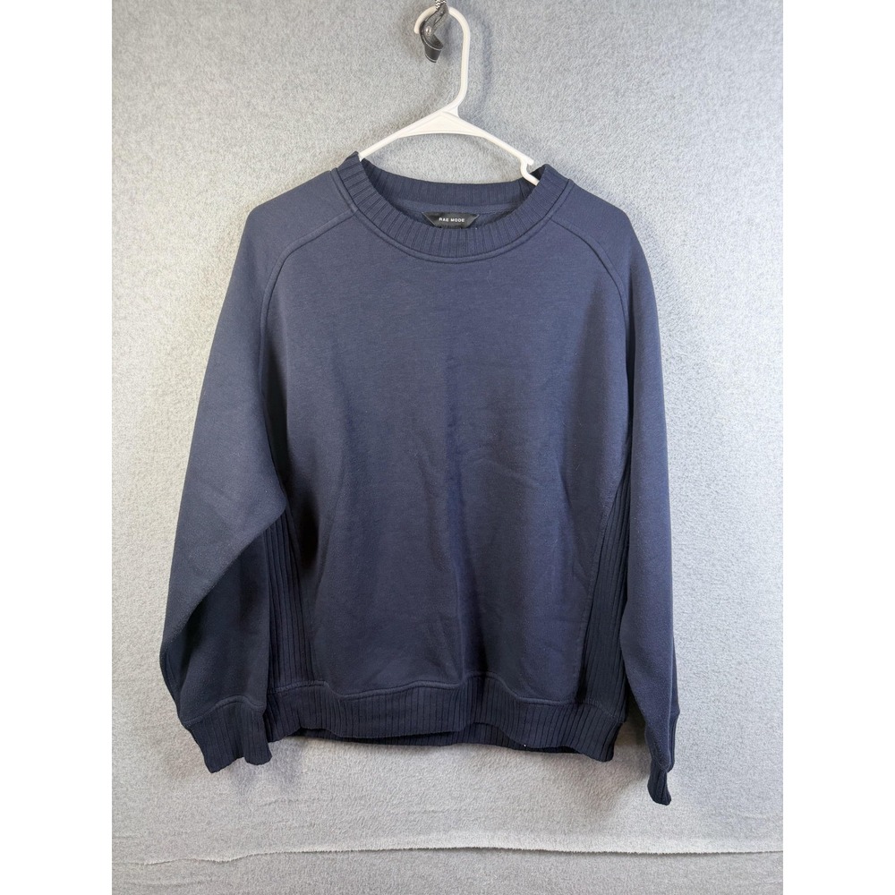 Rae Mode Sweatshirt Womens Medium Blue Crewneck Fleece Raglan Pullover Soft Top